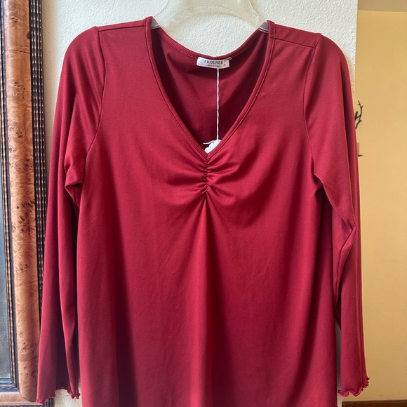 Ekouaer Tops - Red Ruched 3/4 Sleeve Blouse